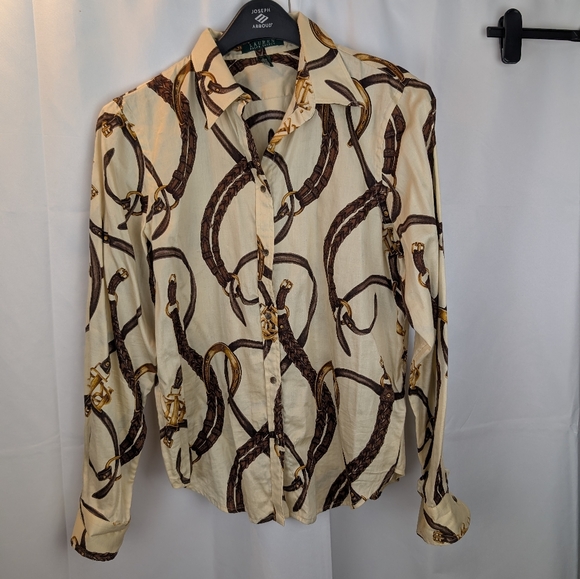 Ralph Lauren Tops - Ralph Lauren Women's Signature Design Cotton Button-Up Shirt Size L In EUC